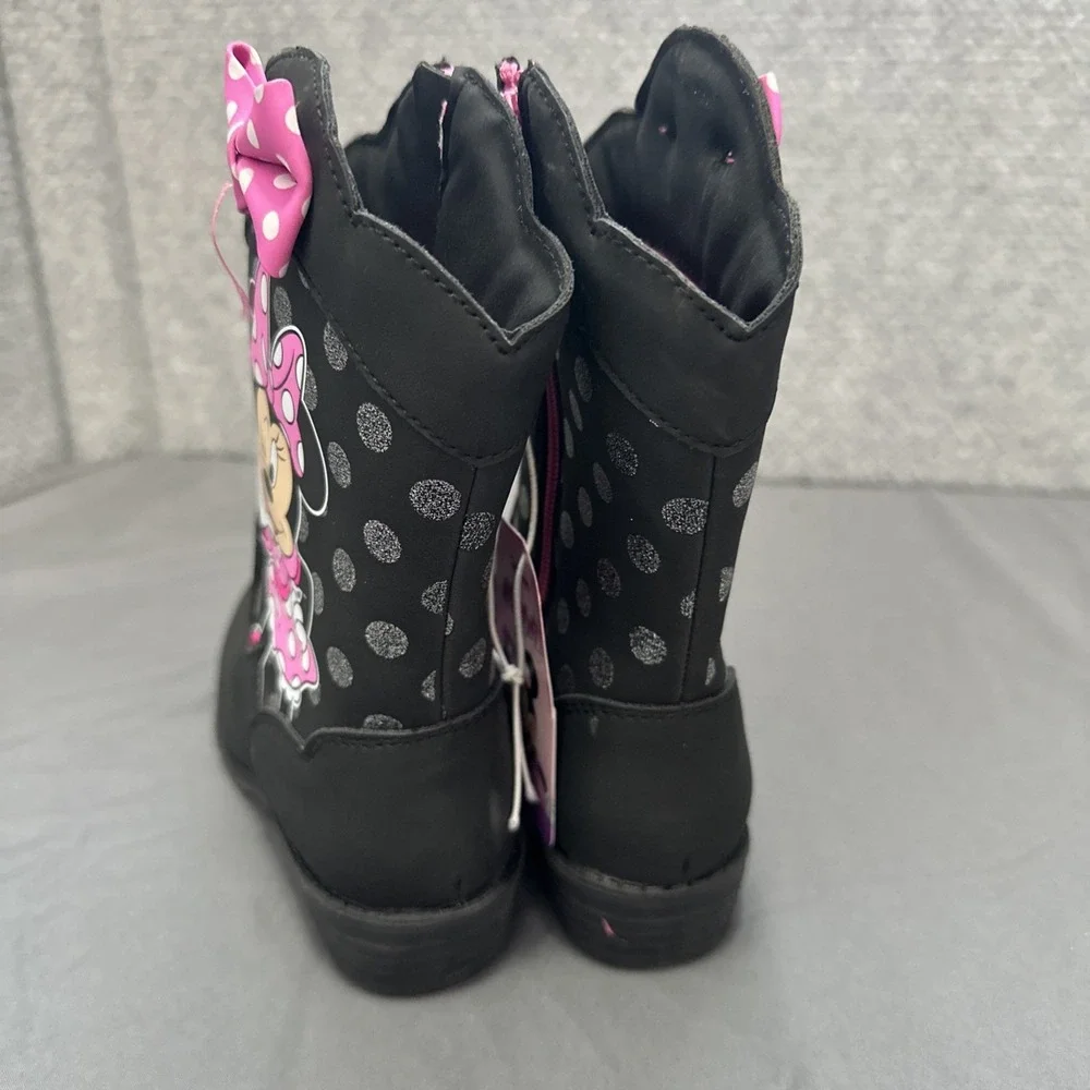 Disney Jr. Minnie Mouse Girls‎ Size 11 Med Cowboy Boots Faux Leather Black Pink